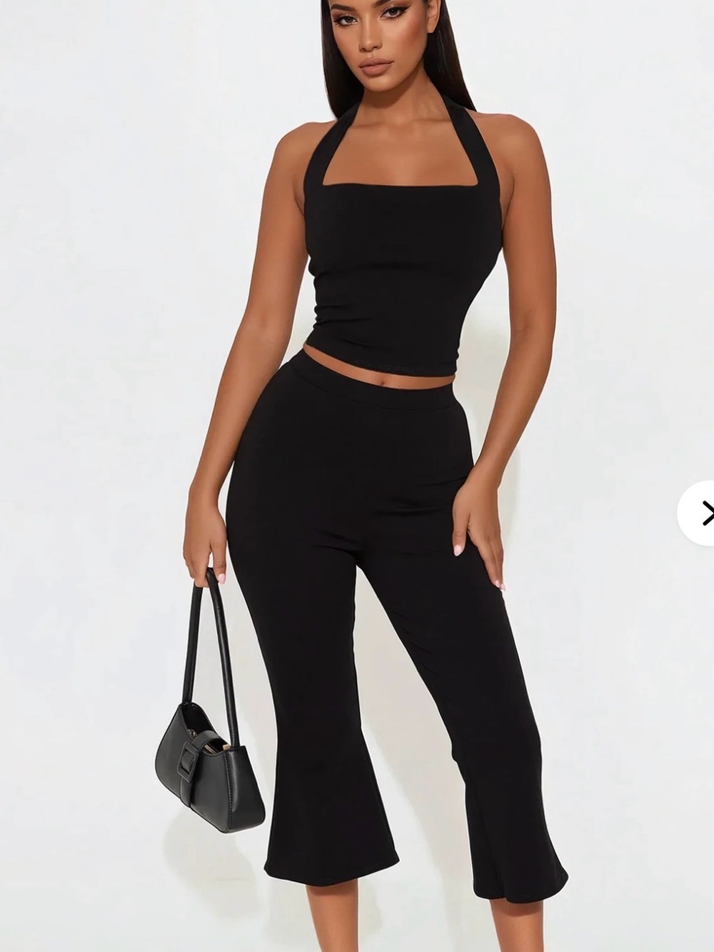 Black Halter Crop Top & capris  Pants Set - Women's Two-Piece